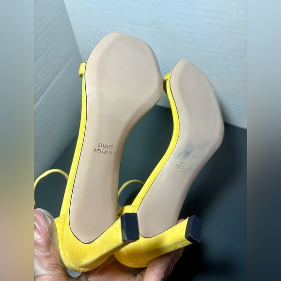 STUART WEITZMAN Square Nudist Yellow Suede Sandals - Picture 7 of 11